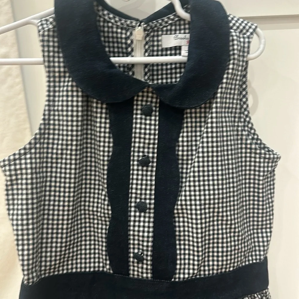 Brooks brothers gingham dress girls Navy Peter Pan collar buttons 8 size